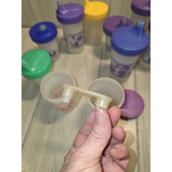 Vtg 90s Playtex Sippy Cups Valves Lot Of 10 Dinosaur Fish Chick Train Flaw Read - Picture 9 of 16